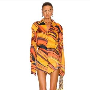 The Attico Mini Dress in Orange and Yellow Swirl